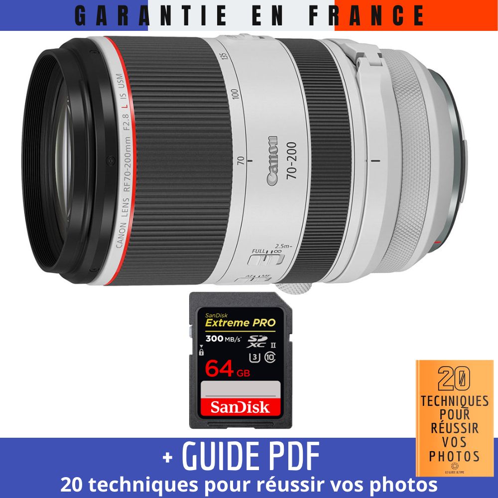 Canon RF 70 200 mm f/ IS USM + 1 SanDisk UHS II 300 MB/ + Guide PDF '20 TECHNIQUES POUR RÉUSSIR VOS PHOTOS - vue 2