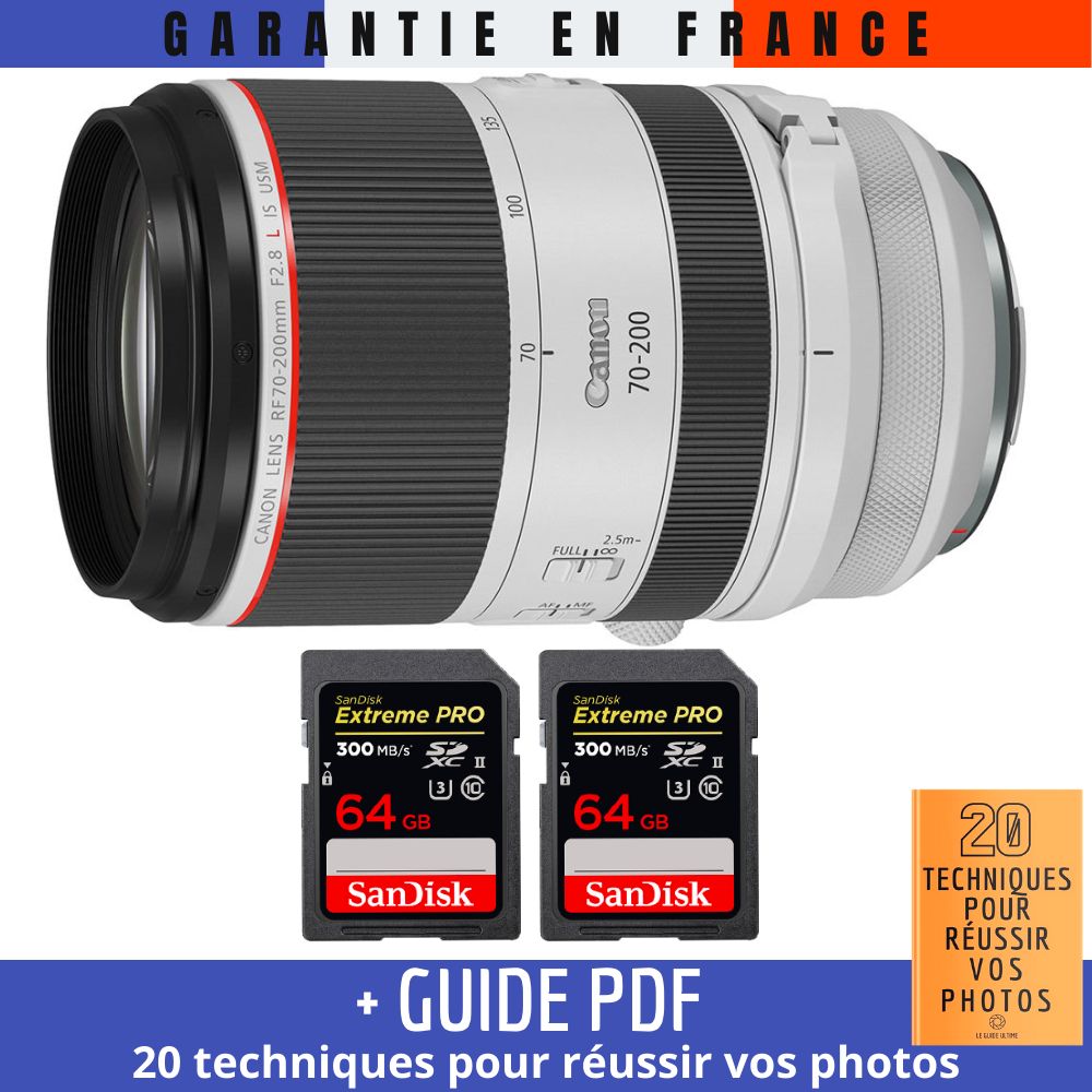 Canon RF 70 200 mm f/ IS USM + 2 SanDisk UHS II 300 MB/ + Guide PDF '20 TECHNIQUES POUR RÉUSSIR VOS PHOTOS - vue 2