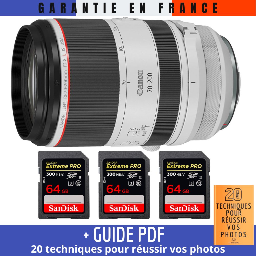 Canon RF 70 200 mm f/ IS USM + 3 SanDisk UHS II 300 MB/ + Guide PDF '20 TECHNIQUES POUR RÉUSSIR VOS PHOTOS - vue 3