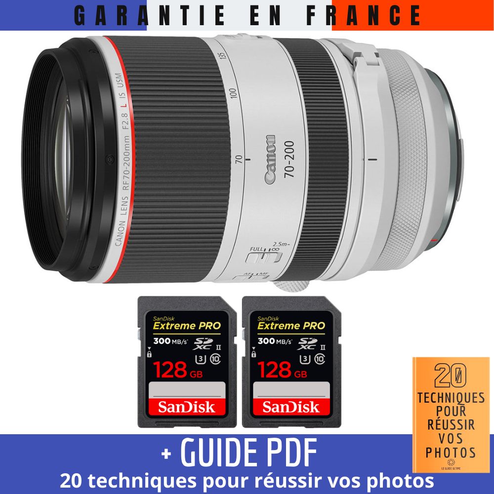 Canon RF 70 200 mm f/ IS USM + 2 SanDisk UHS II 300 MB/ + Guide PDF '20 TECHNIQUES POUR RÉUSSIR VOS PHOTOS - vue 3