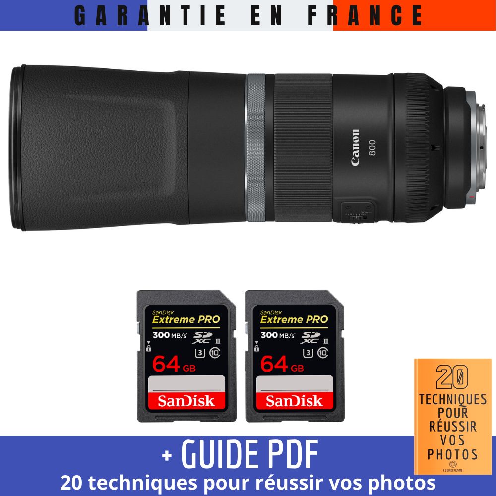 Canon RF 800mm f11 IS STM + 2 SanDisk UHS II 300 MB/ + Guide PDF '20 TECHNIQUES POUR RÉUSSIR VOS PHOTOS