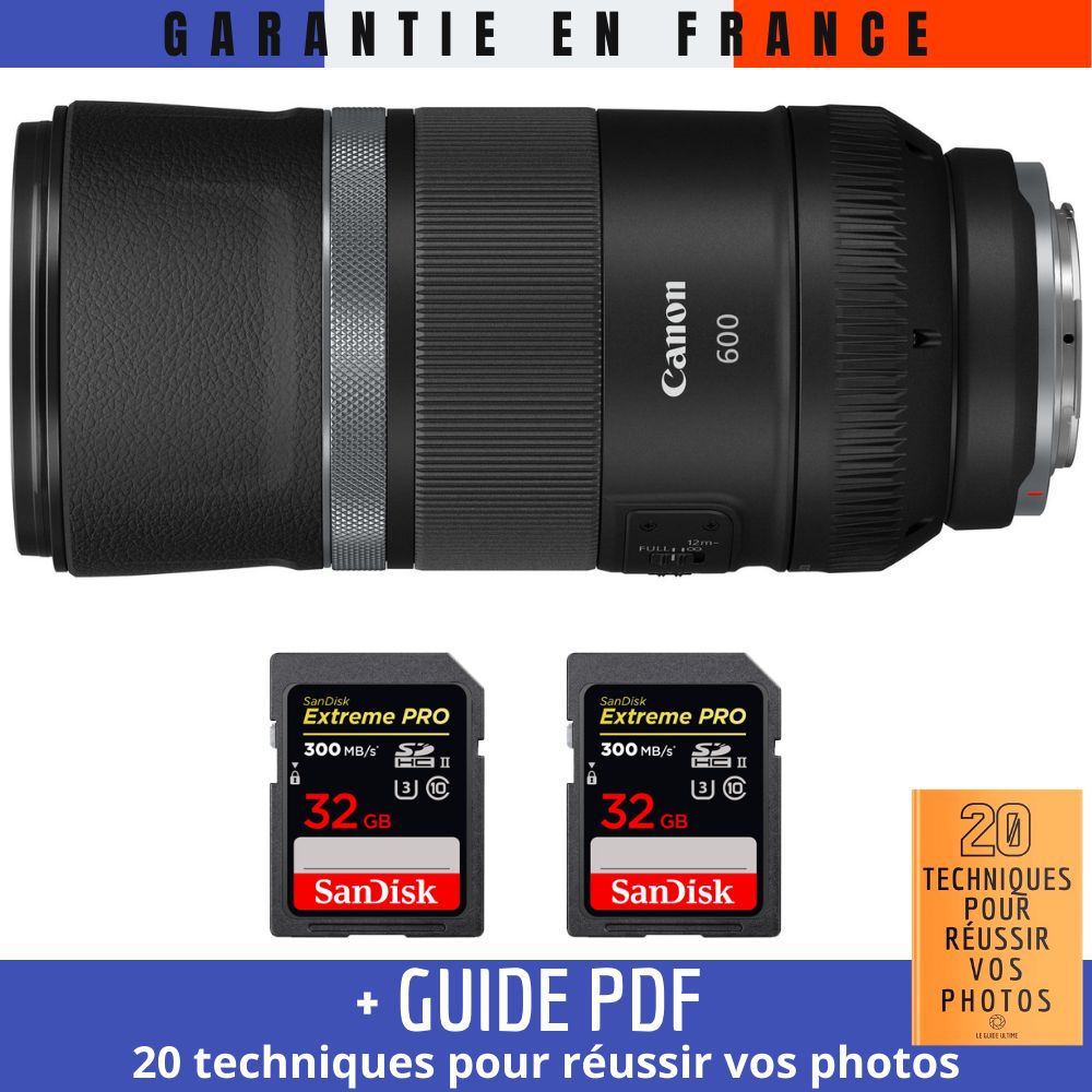 Canon RF 600mm f11 IS STM + 2 SanDisk UHS II 300 MB/ + Guide PDF '20 TECHNIQUES POUR RÉUSSIR VOS PHOTOS
