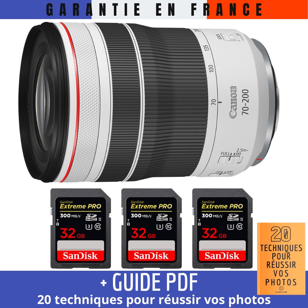 Canon RF 70 200mm f/ IS USM + 3 SanDisk UHS II 300 MB/ + Guide PDF '20 TECHNIQUES POUR RÉUSSIR VOS PHOTOS - vue 2