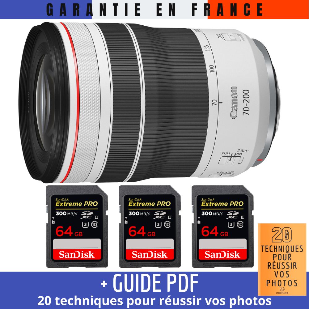 Canon RF 70 200mm f/ IS USM + 3 SanDisk UHS II 300 MB/ + Guide PDF '20 TECHNIQUES POUR RÉUSSIR VOS PHOTOS - vue 3