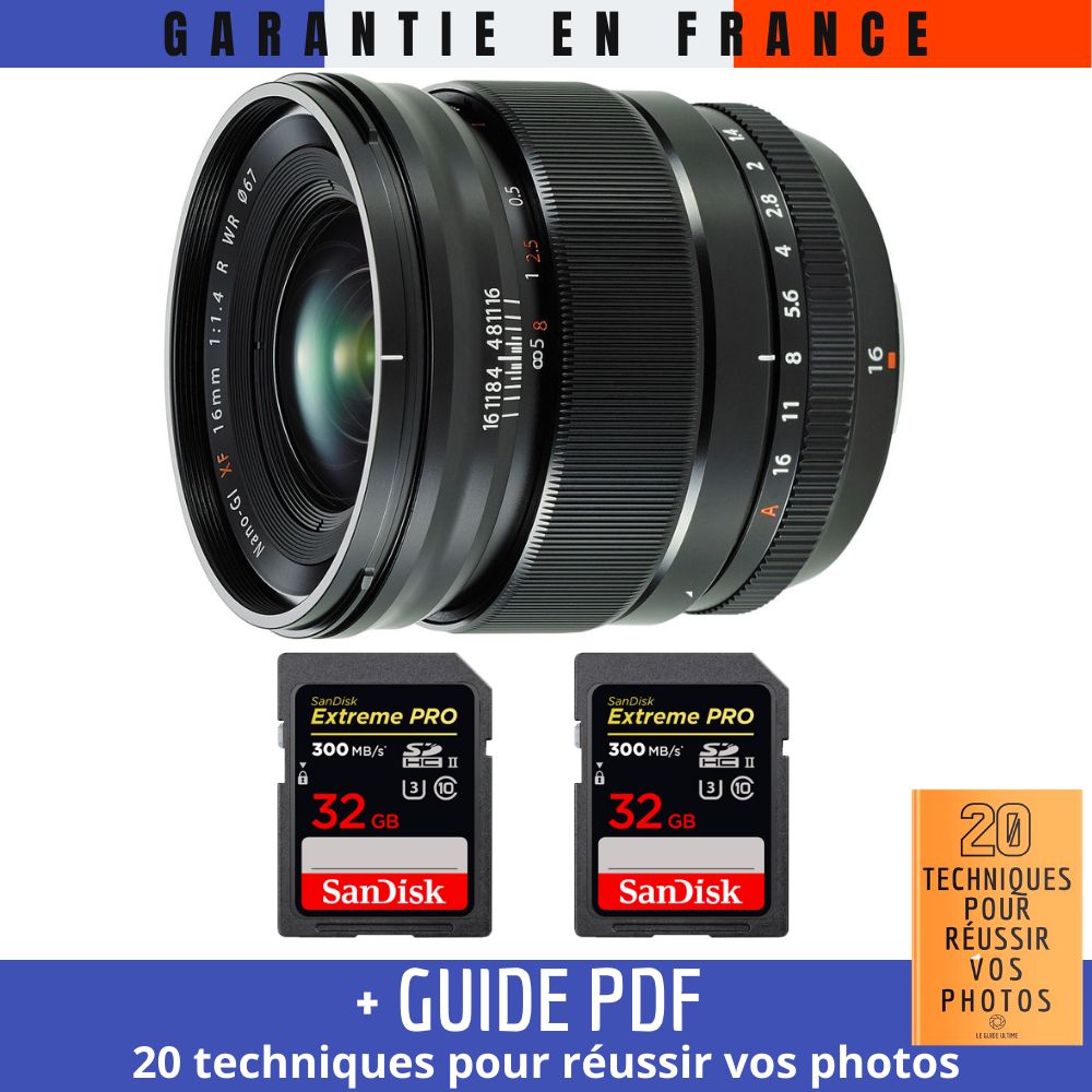 Fujifilm XF 16mm f1.4 R WR + 2 SanDisk UHS II 300 MB/ + Guide PDF 20 TECHNIQUES POUR RÉUSSIR VOS PHOTOS - vue 2