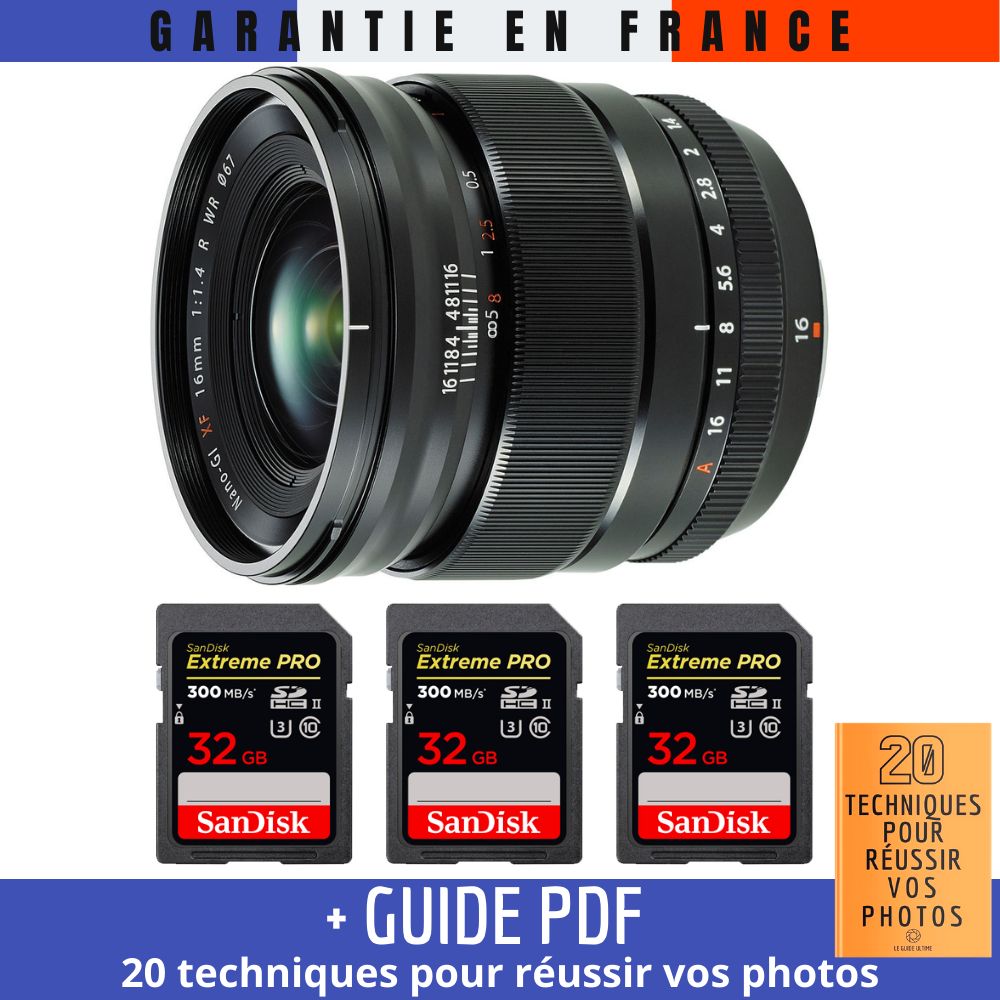 Fujifilm XF 16mm f1.4 R WR + 3 SanDisk UHS II 300 MB/ + Guide PDF 20 TECHNIQUES POUR RÉUSSIR VOS PHOTOS - vue 3