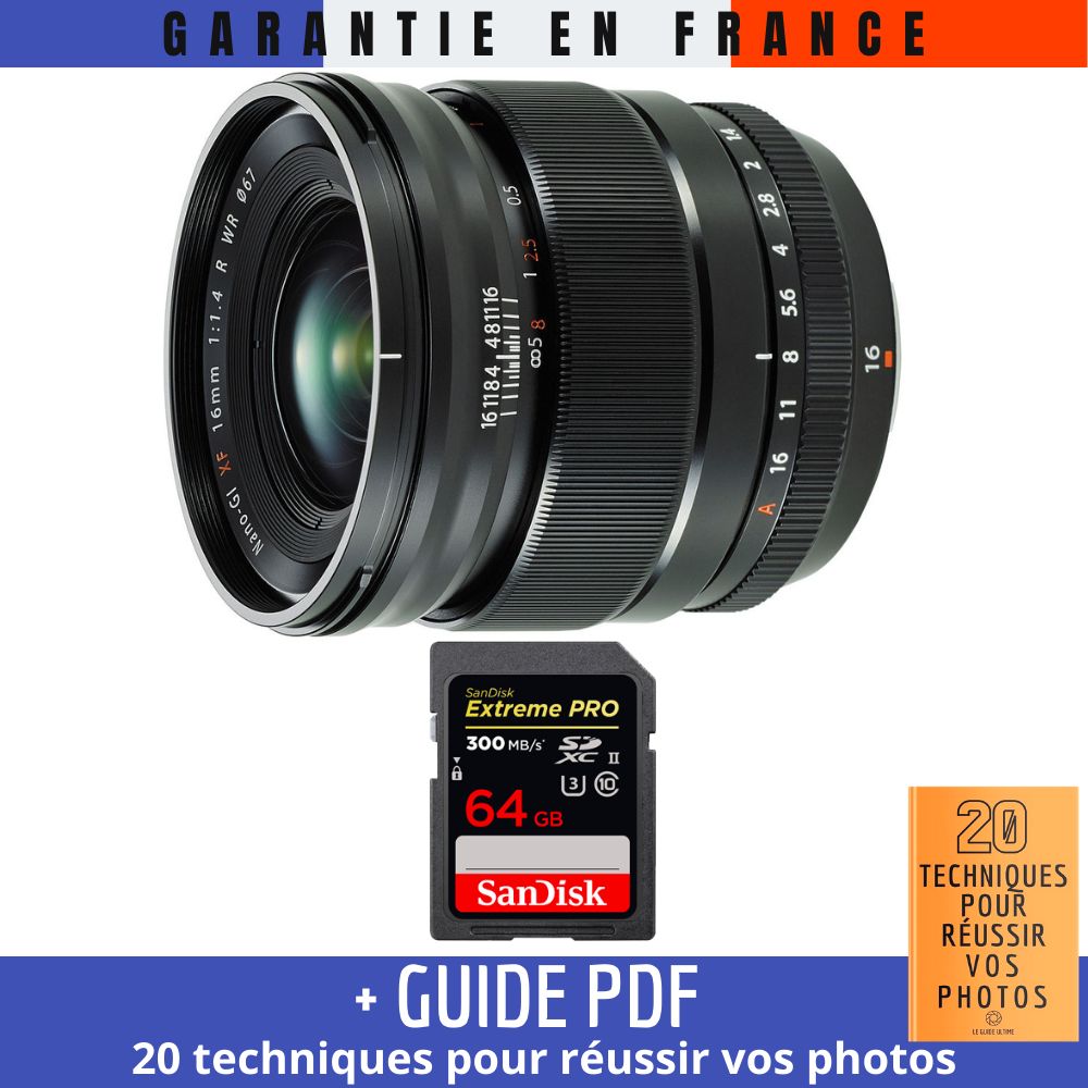 Fujifilm XF 16mm f1.4 R WR + 1 SanDisk UHS II 300 MB/ + Guide PDF 20 TECHNIQUES POUR RÉUSSIR VOS PHOTOS