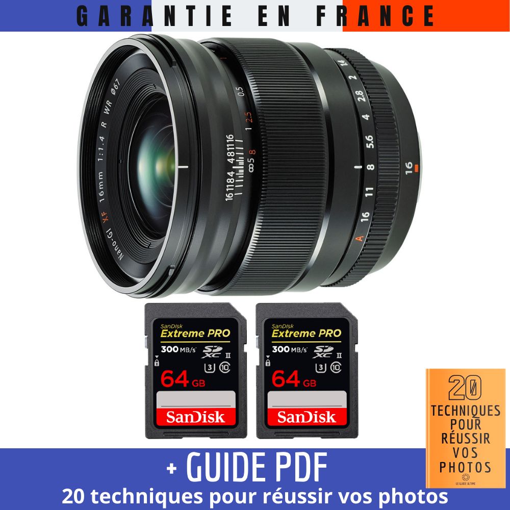 Fujifilm XF 16mm f1.4 R WR + 2 SanDisk UHS II 300 MB/ + Guide PDF 20 TECHNIQUES POUR RÉUSSIR VOS PHOTOS - vue 3