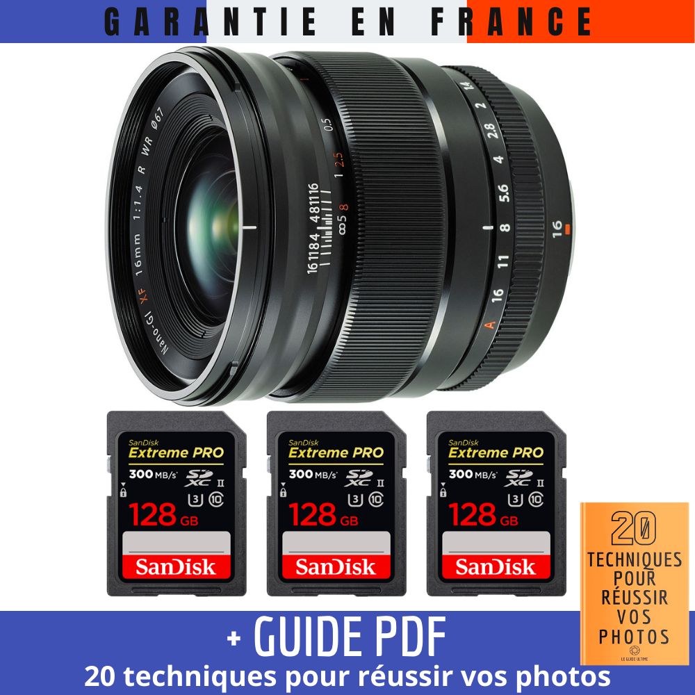 Fujifilm XF 16mm f1.4 R WR + 3 SanDisk UHS II 300 MB/ + Guide PDF 20 TECHNIQUES POUR RÉUSSIR VOS PHOTOS - vue 2