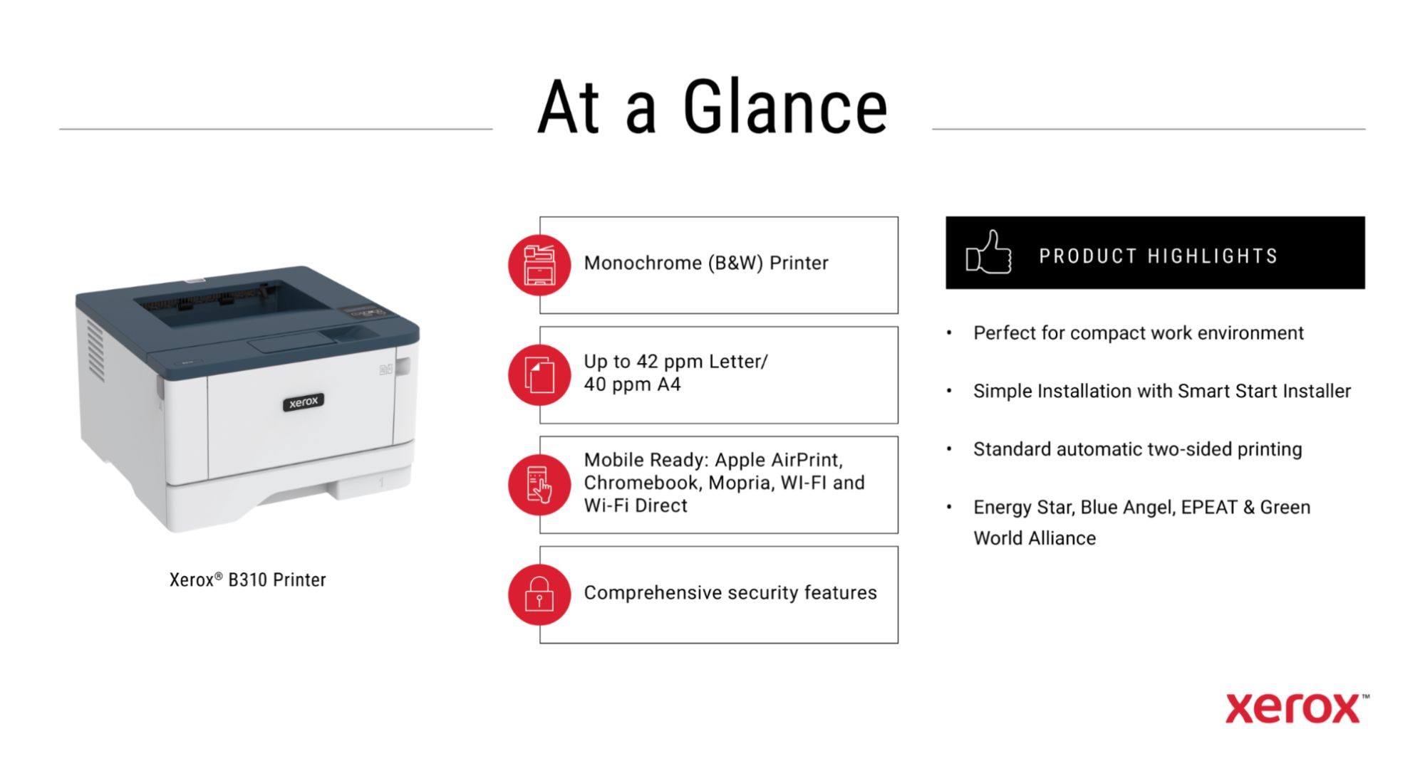 Xerox B310 Imprimante recto verso sans fil A4 40 ppm PS3 PCL5e6 2 magasins Total 350 feuilles UK Neuf - vue 4