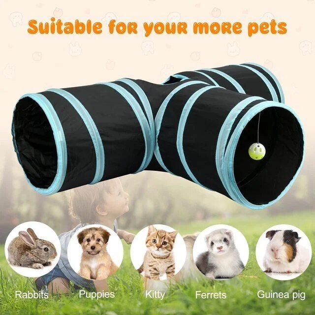 Jouets Pour Lapins Nains Et Cochons D'inde,Tunnel Et Tubes Pliables À 3 Voies Pour Cacher Les Petits Animaux - Type Blue