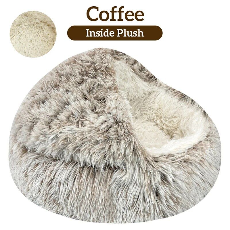 Lit D'hiver En Peluche 2 En 1 Pour Chat Et Chien,Sac De Couchage Rond En Coussin,Niche Pour Animal De Compagnie - Type Coffee Long Plush-40x40cm