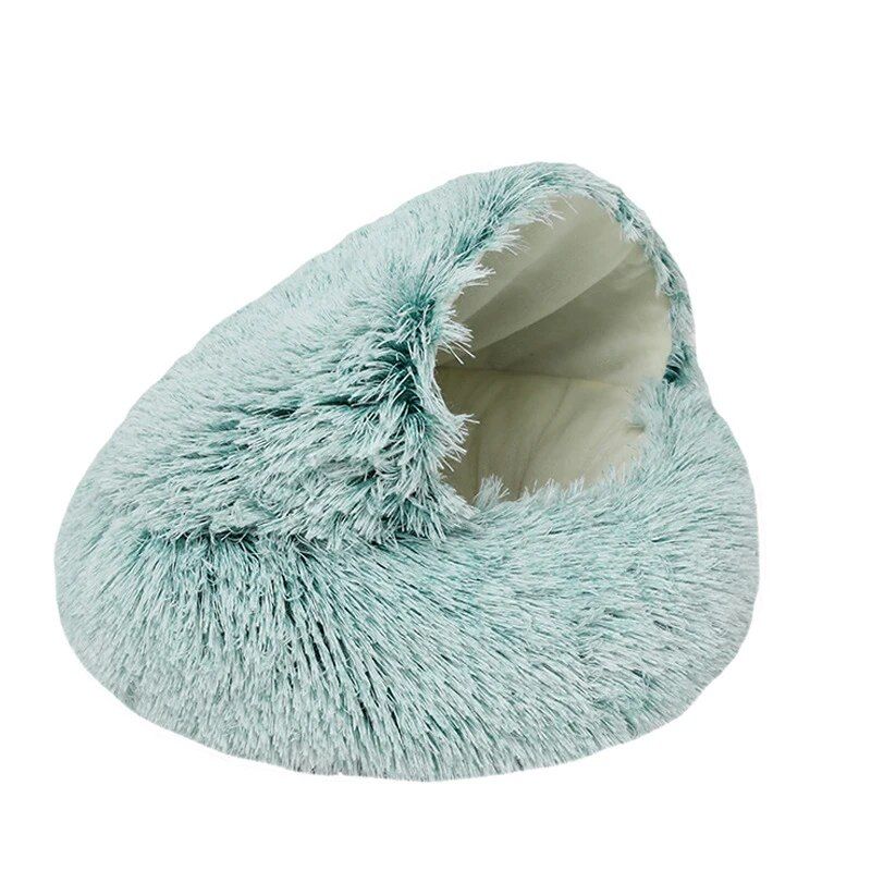 Lit Rond En Peluche Pour Animaux De Compagnie,Lit Chaud,Maison Douce Et Longue,Accent Pour Petits Chiens Et Chats,Wskins Matut,Lit De Couchage,2 En 1 - Type Green Short Plush-50cm