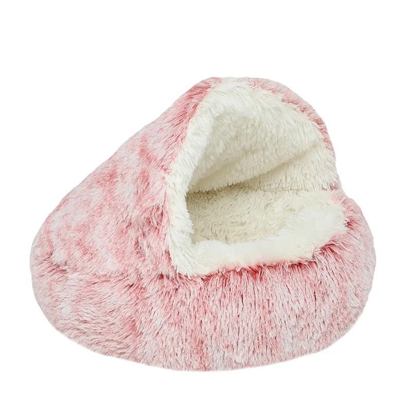 Lit Rond En Peluche Pour Animaux De Compagnie,Lit Chaud,Maison Douce Et Longue,Accent Pour Petits Chiens Et Chats,Wskins Matut,Lit De Couchage,2 En 1 - Type Pink Long Plush-50cm