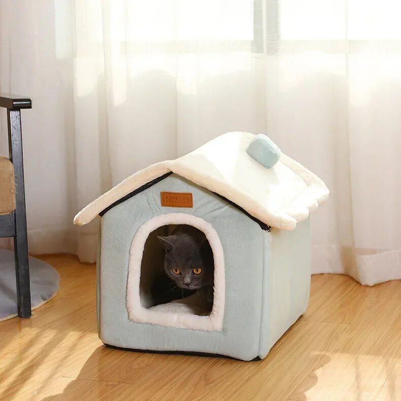 Maison De Chat Pliable À Sommeil Profond,Lit Chaud Et Confortable,Chenil,Fournitures Pour Animaux De Compagnie,Intérieur,Hiver,Chiot,Chien,Chaton,Nounours - Type White-Pet Within 4kg