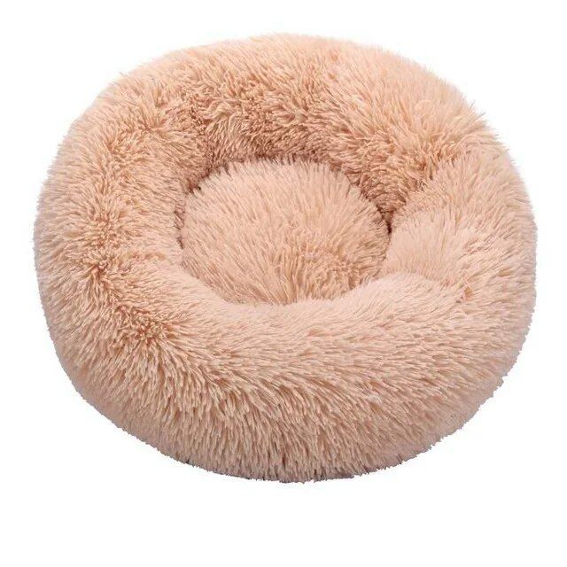 Lit Rond En Peluche Super Doux Et Long Pour Chat Et Chien,Niche Polymère,Coussin Rond Portable Pour Chiot,Fournitures De Couchage Pour Animaux,Lit Chaud D'hiver - Type Yellow-50cm
