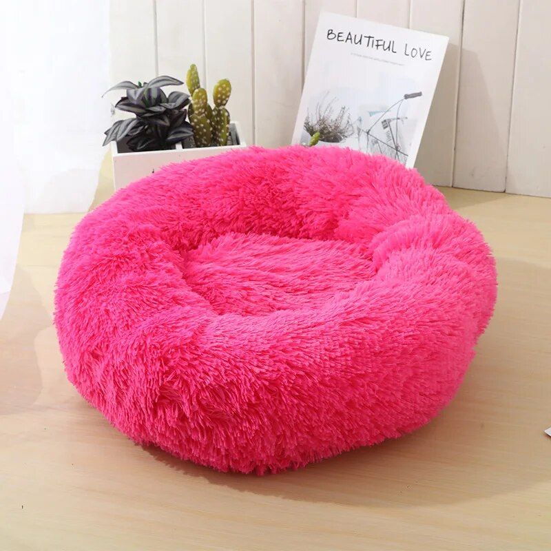 Lit Rond Pour Chat Et Chien,Niche,Tapis Doux Et Longs En Peluche,Polymères,Mir Chaud,Coussin,Canapé,Lavage En Machine - Type Hot Pink-L 70cm