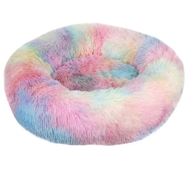 Canapé-Lit Rond Lavable Pour Chiens Et Chats,Tapis De Lit Pour Animaux De Compagnie,Filet De Couchage Chaud D'hiver,Coussin,Fournitures - Type Rainbow-60cm
