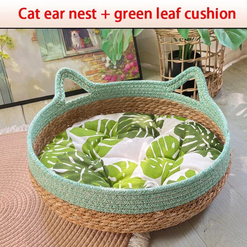 Maison De Couchage En Rotin Lavable Pour Chats,Lit Pour Chat,Produits Pour Animaux De Compagnie,Accessoires Pour Animaux De Compagnie,Quatre Saisons,Tissé,Perfecsolutions.Com - Type L (5.5-10kg) #D