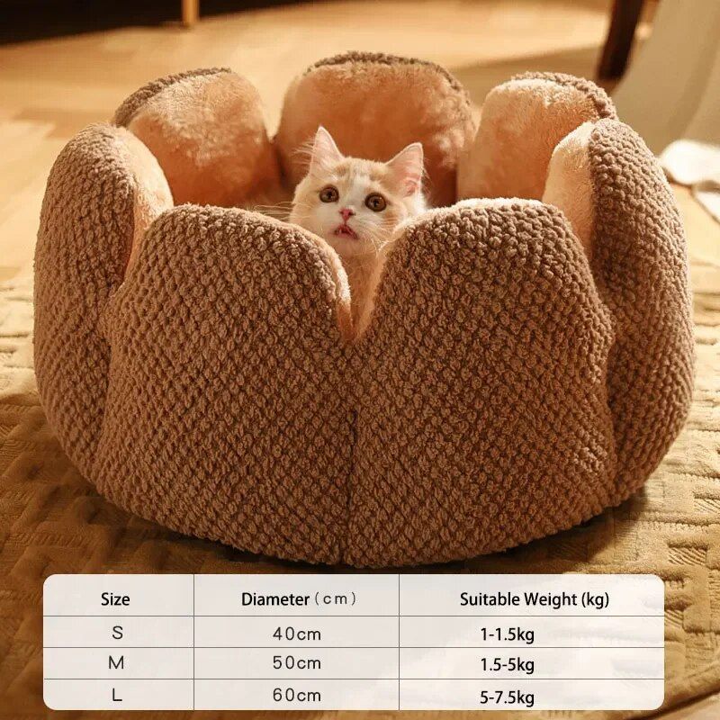 Lit En Forme De Pétale Pour Chat Et Chien,Niche Chaude D'hiver,Maison Pour Chaton,Mir Rond En Peluche Douce,Coussin En Polymères Pour Chiot,Fournitures Pour Animaux De Compagnie - Type Coffee-60cm