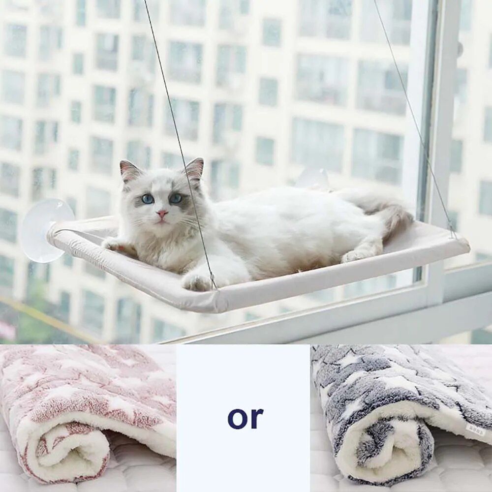 Hamac Confortable Pour Animal De Compagnie,Lit Pour Chat Mignon,Lit Pour Animal De Compagnie,Support De Siège De Fenêtre Ensoleillé,Lits D'étagère Pour Chat,20kg - Type H-With Blue Mat