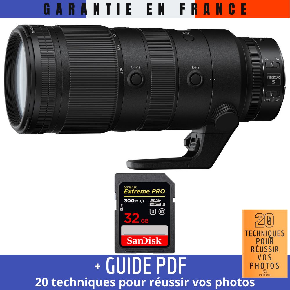 Nikon Z 70-200mm f/2.8 VR S + 1 SanDisk 32GB UHS-II 300 MB/s + Guide PDF ""20 TECHNIQUES POUR RÉUSSIR VOS PHOTOS