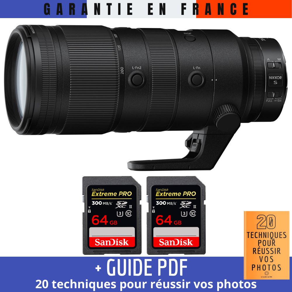 Nikon Z 70 200mm f2.8 VR + 2 SanDisk UHS II 300 MB/ + Guide PDF 20 TECHNIQUES POUR RÉUSSIR VOS PHOTOS