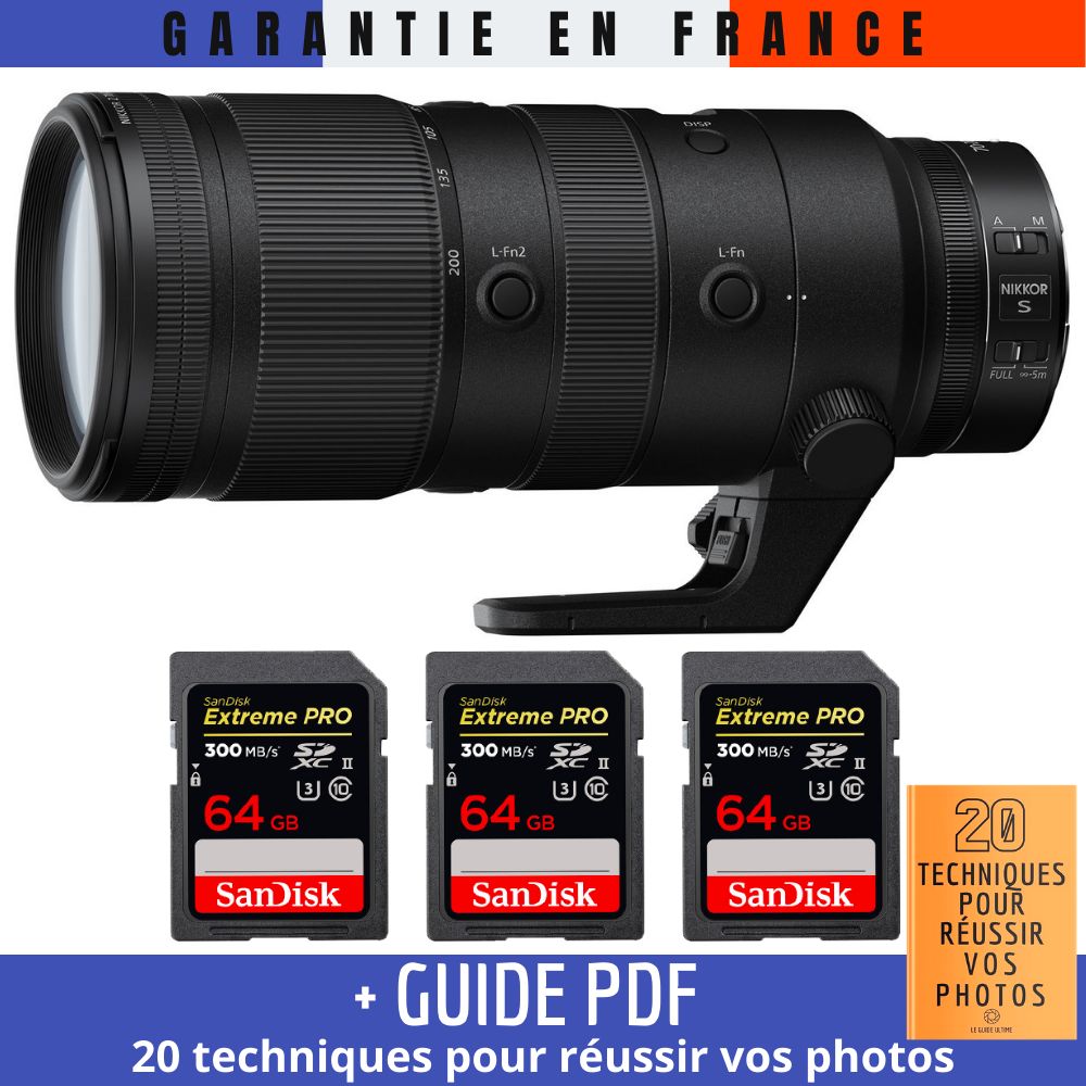 Nikon Z 70 200mm f2.8 VR + 3 SanDisk UHS II 300 MB/ + Guide PDF 20 TECHNIQUES POUR RÉUSSIR VOS PHOTOS