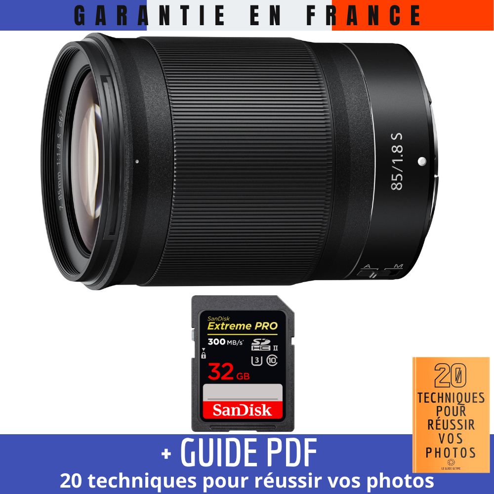 Nikon Z 85mm f1.8 + 1 SanDisk UHS II 300 MB/ + Guide PDF 20 TECHNIQUES POUR RÉUSSIR VOS PHOTOS