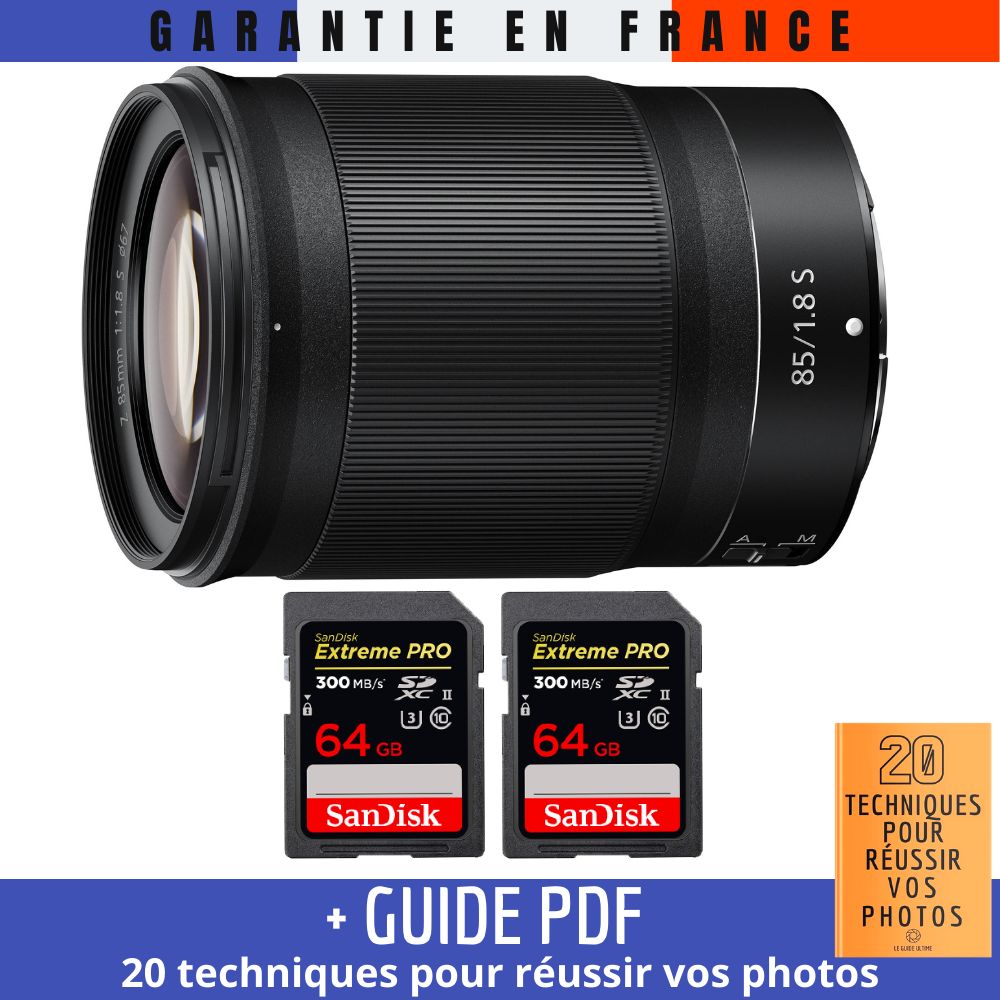 Nikon Z 85mm f1.8 + 2 SanDisk UHS II 300 MB/ + Guide PDF 20 techniques pour réussir vos photos - vue 3