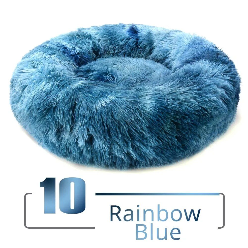 Lit Rond En Peluche Pour Animaux De Compagnie,Long Coussin Pour Chats Et Chiens,Polymères Chauds,Accessoires Pour Animaux De Compagnie,Canapé Lavable Pour La Maison,Couch - Type Rainbow Blue-S-50cm
