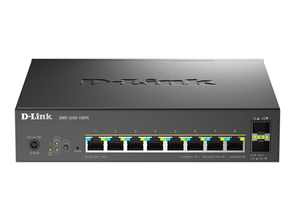 D Link DMS 1250 10SPL Commutateur C2+ intelligent 2 x 1010010002.5G PoE++ + 6 x 1010010002.5G PoE+ + 2 x 10 Gigabit SFP+ de bureau PoE++