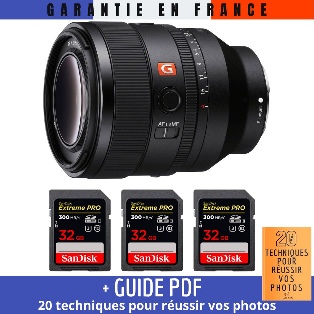 Sony FE 50mm f1.2 GM + 3 SanDisk Extreme PRO UHS II SDXC 300 MB/ + Guide PDF 20 TECHNIQUES POUR RÉUSSIR VOS PHOTOS