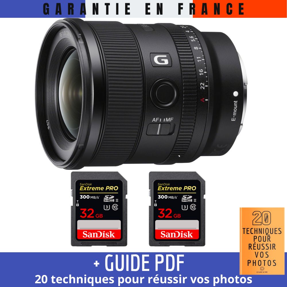 Sony FE 20mm f1.8 G + 2 SanDisk Extreme PRO UHS II SDXC 300 MB/ + Guide PDF 20 TECHNIQUES POUR RÉUSSIR VOS PHOTOS
