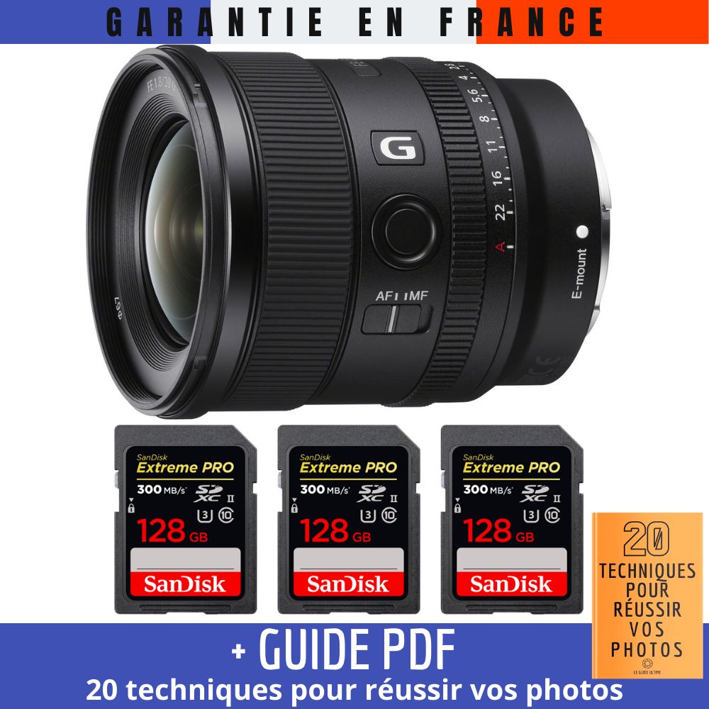 Sony FE 20mm f1.8 G + 3 SanDisk Extreme PRO UHS II SDXC 300 MB/ + Guide PDF 20 TECHNIQUES POUR RÉUSSIR VOS PHOTOS