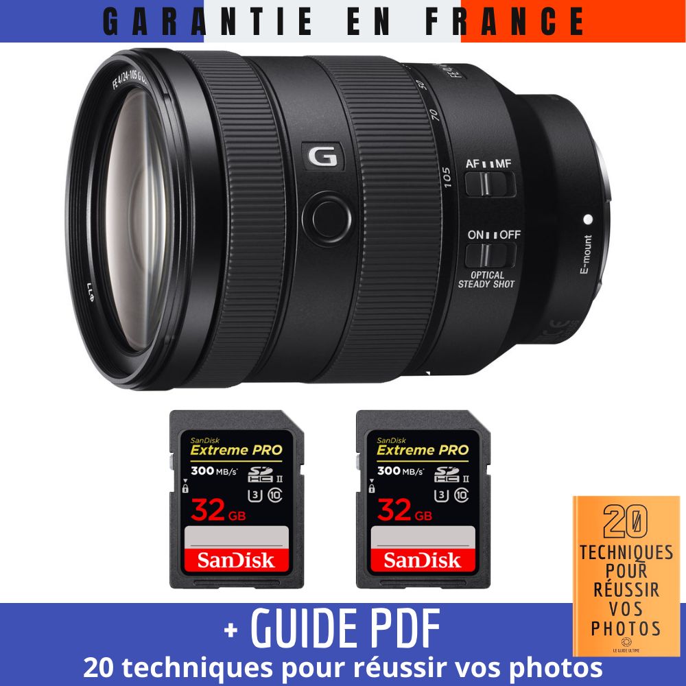 Sony FE 24 105mm f4 G OSS + 2 SanDisk Extreme PRO UHS II SDXC 300 MB/ + Guide PDF 20 TECHNIQUES POUR RÉUSSIR VOS PHOTOS