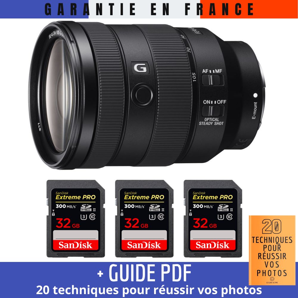 Sony FE 24 105mm f4 G OSS + 3 SanDisk Extreme PRO UHS II SDXC 300 MB/ + Guide PDF 20 TECHNIQUES POUR RÉUSSIR VOS PHOTOS