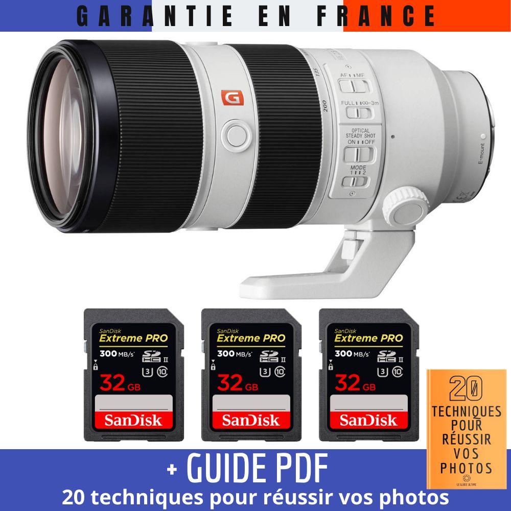 Sony FE 70 200mm f2.8 GM OSS + 3 SanDisk UHS II 300 MB/ + Guide PDF 20 TECHNIQUES POUR RÉUSSIR VOS PHOTOS