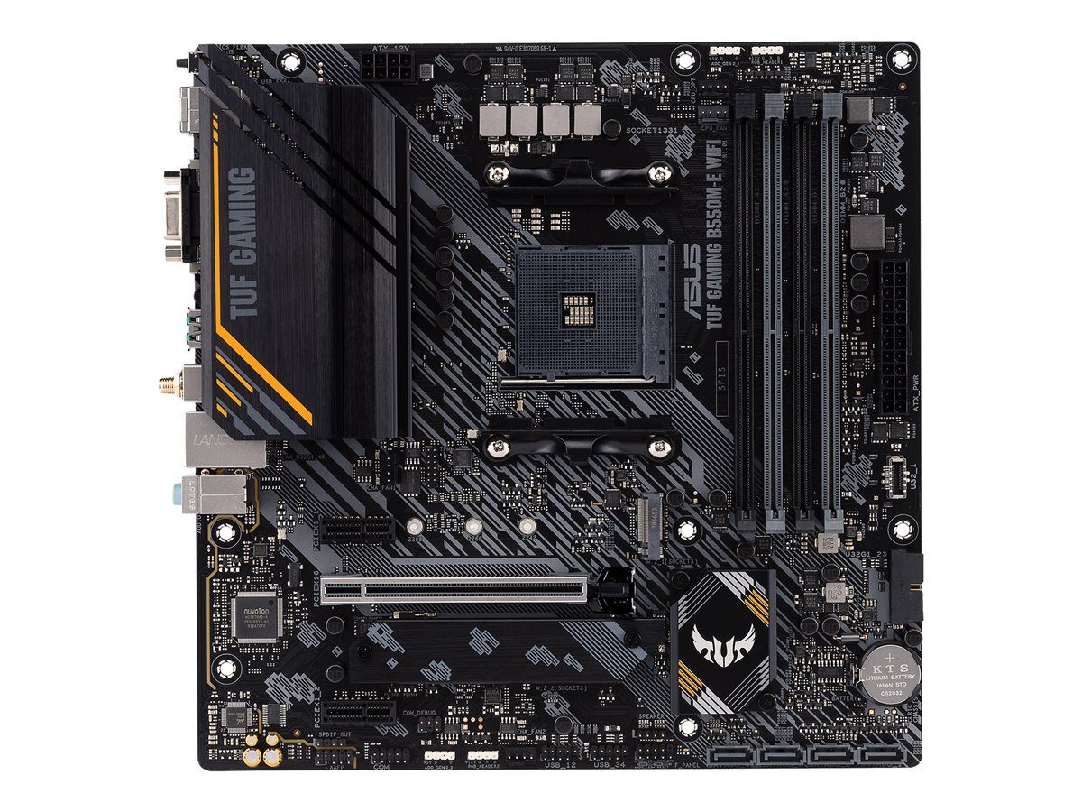 ASUS TUF GAMING B550M-E WIFI - Carte-mère - micro ATX - Socket AM4 - AMD B550 Chipset - USB-C Gen1, USB 3.2 Gen 1, USB 3.2 Gen 2 - Gigabit LAN, Wi-Fi 6, Bluetooth - carte graphique embarquée... ASUS TUF GAMING B550M-E WIFI - Carte-mère - micro ATX - Socket AM4 - AMD B550 Chipset - USB-C Gen1, USB 3.2 Gen 1, USB 3.2 Gen 2 - Gigabit LAN, Wi-Fi 6, Bluetooth - carte graphique embarquée...