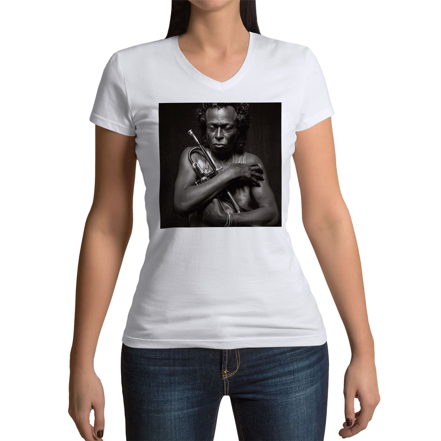 T-Shirt Femme Col V Miles Davis Jazz Trompette Artiste Jazzmen Tutu 80's