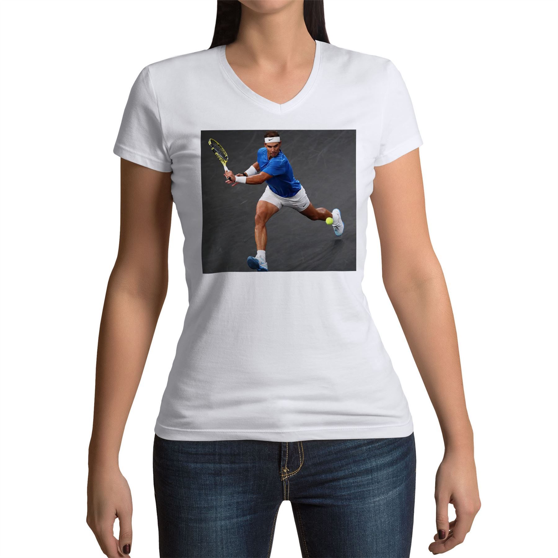 T-Shirt Femme Col V Acrobatique Rafael Nadal Tennis Superstar Sport Espagne