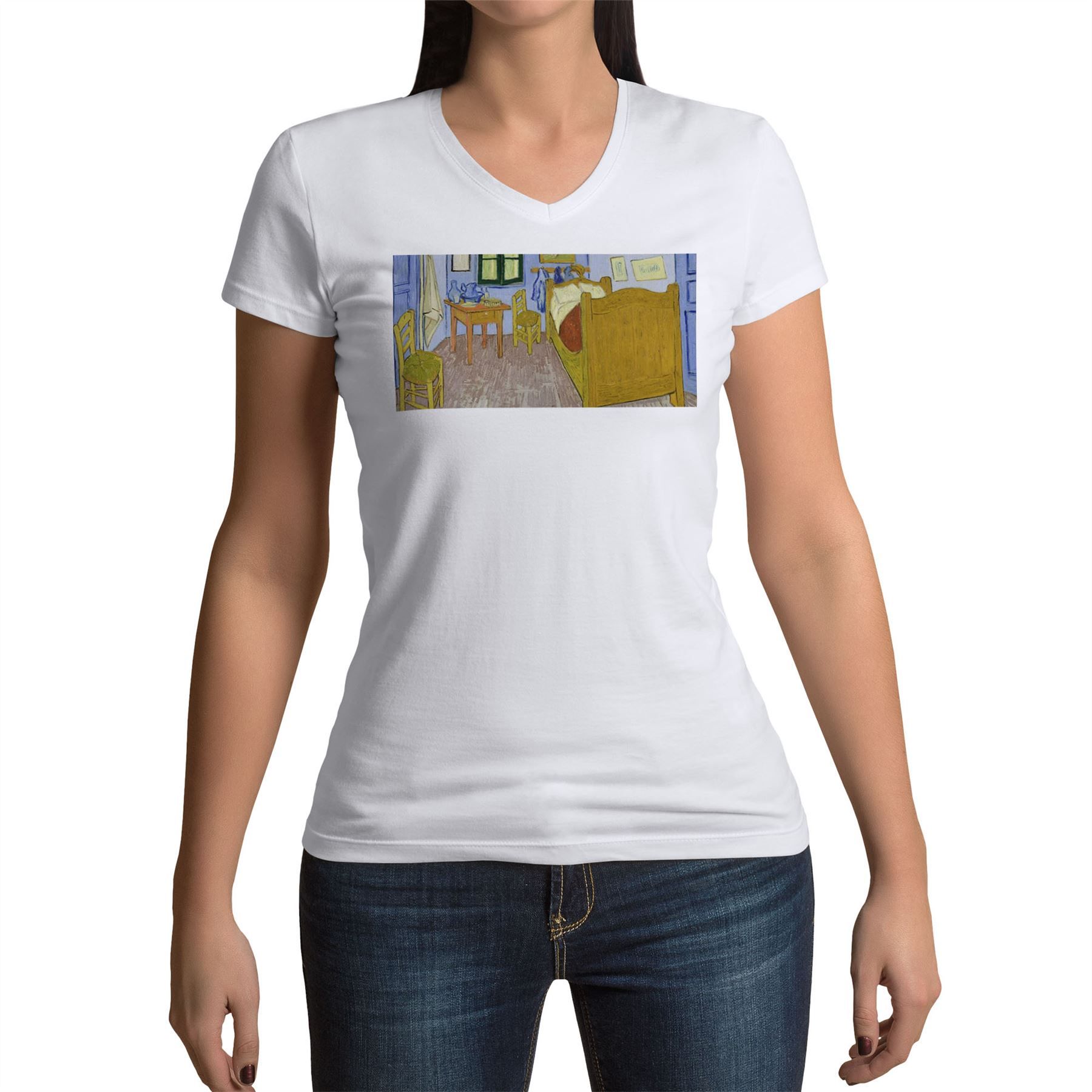 T-Shirt Femme Col V La Chambre À Coucher V1 / Vincent Van Gogh / 1888