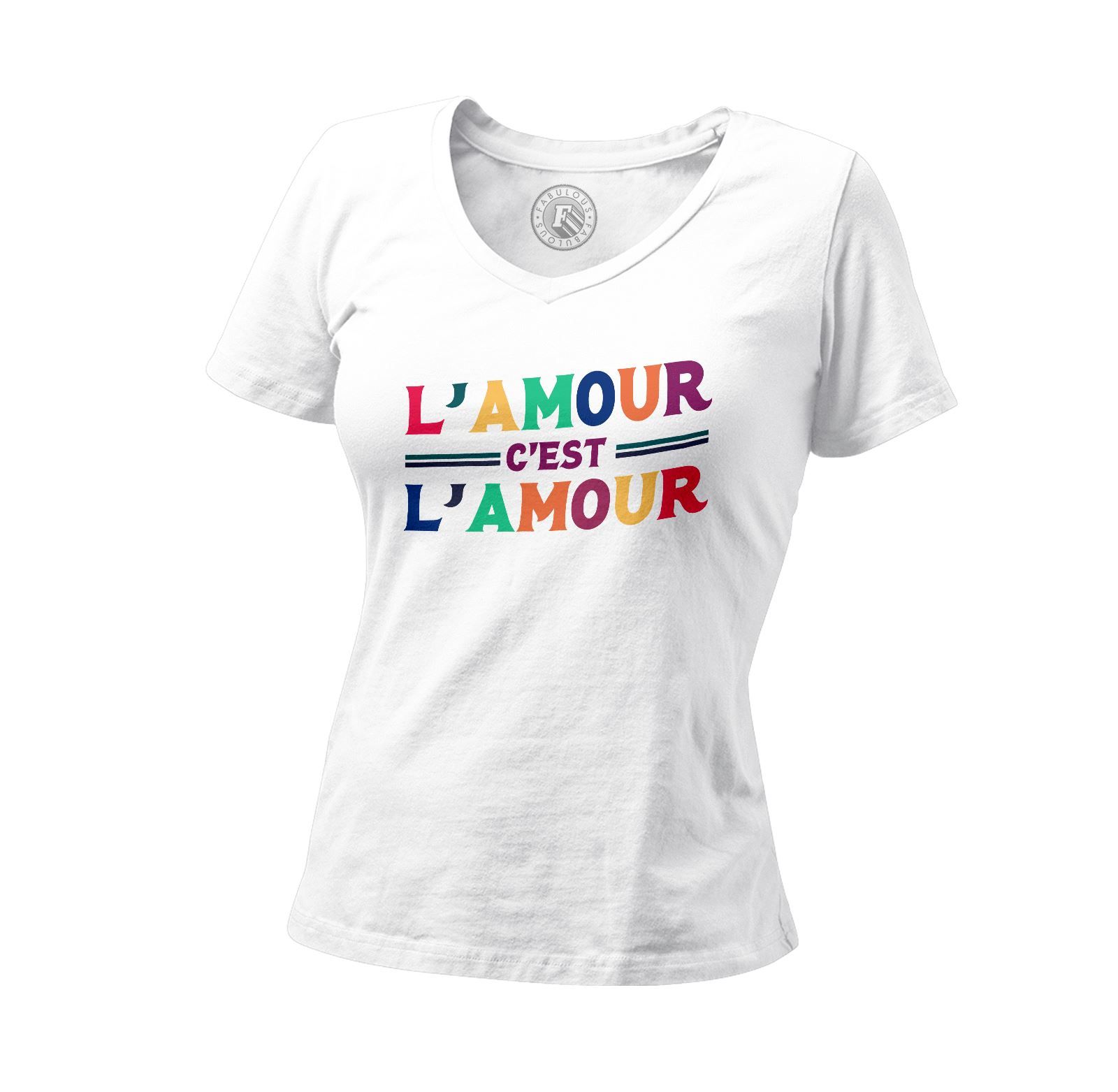 T-Shirt Femme Col V L'amour C'est L'amour Lgbtq+ Gay Lesbien Pride