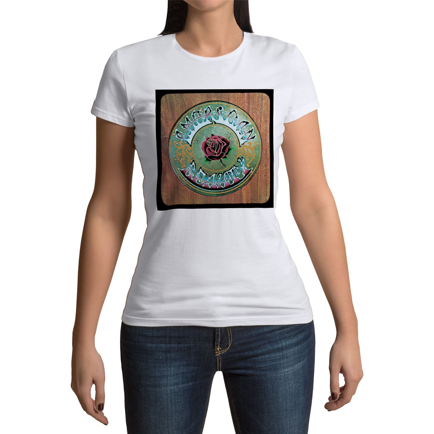 T-Shirt Femme Col Rond Grateful Dead Album Cover American Beauty Rock 70's Vintage