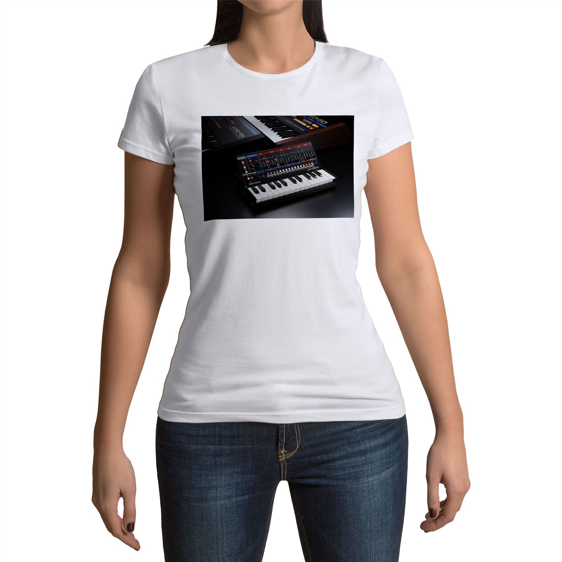 T-Shirt Femme Col Rond Vintage Synth Roland Juno Series Synthetizer Analog Pub