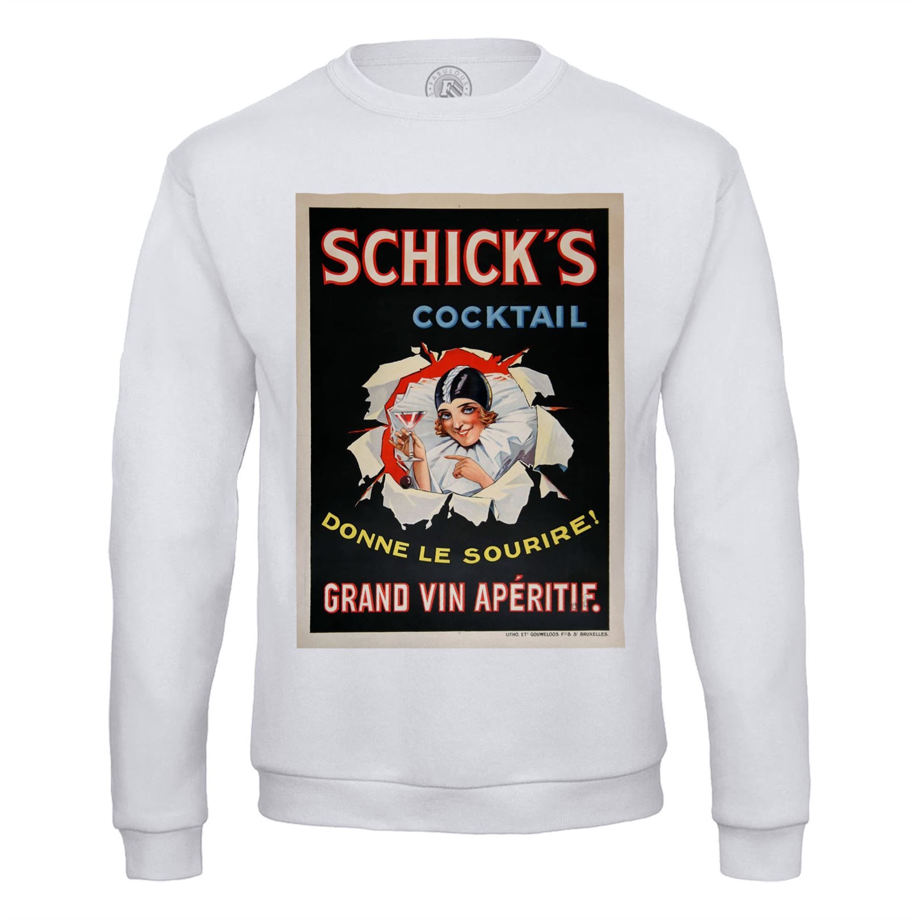 Sweat Shirt Homme Shick's Cocktail Art Deco Affiche Publicitaire Ancienne Vintage