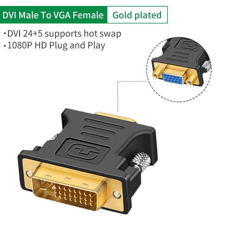 Connecteur de câble DVI vers VGA,adaptateur mâle vers femelle,1080P,DVI 24 + 5,DVI vers VDA,VAlbanAdapter pour moniteur d'ordinateur,budgétaire HDTV,VGA - Type black