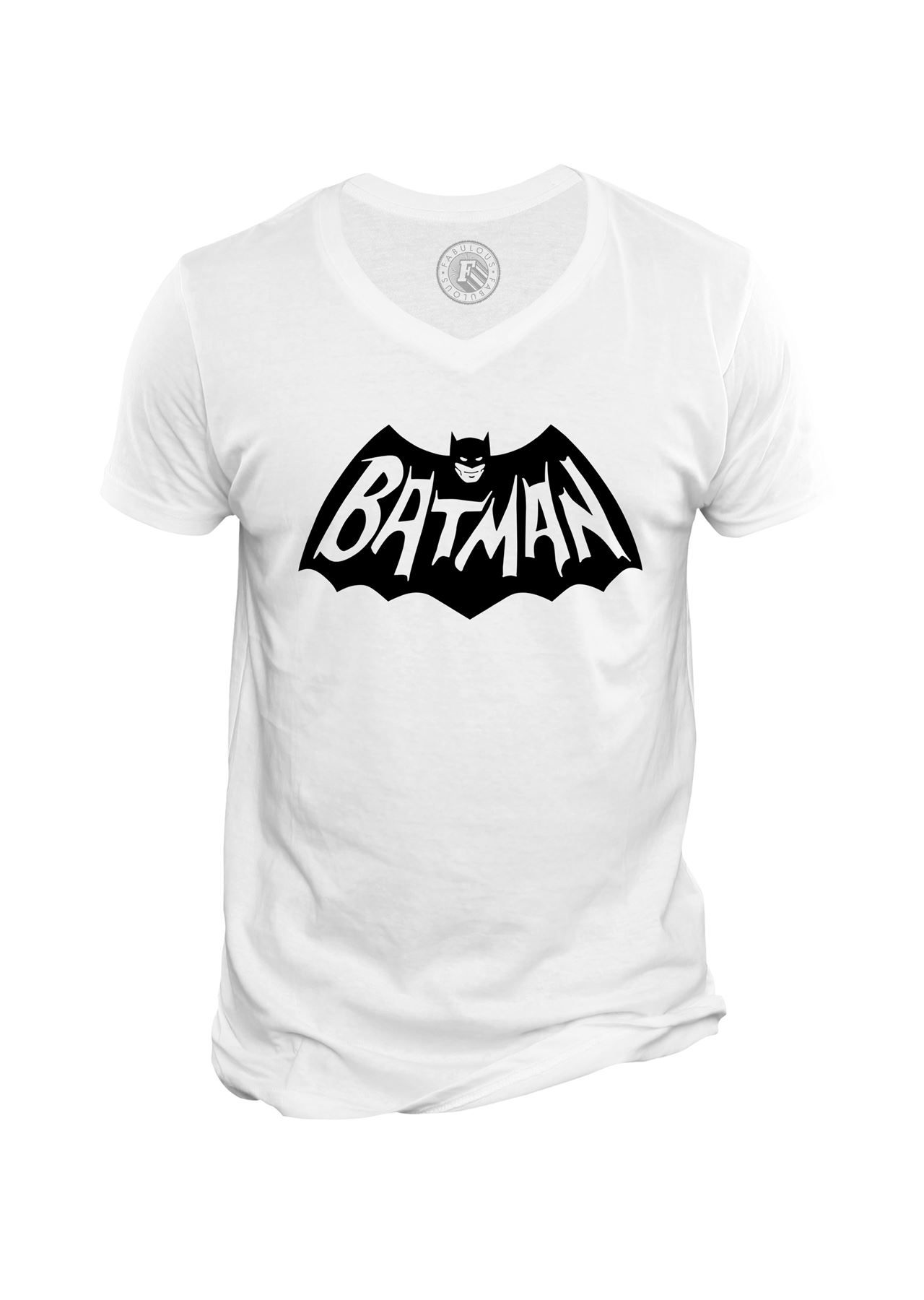 T-Shirt Homme Col V Batman Logo Vintage Comics Anime Chauve Souris Super Hero