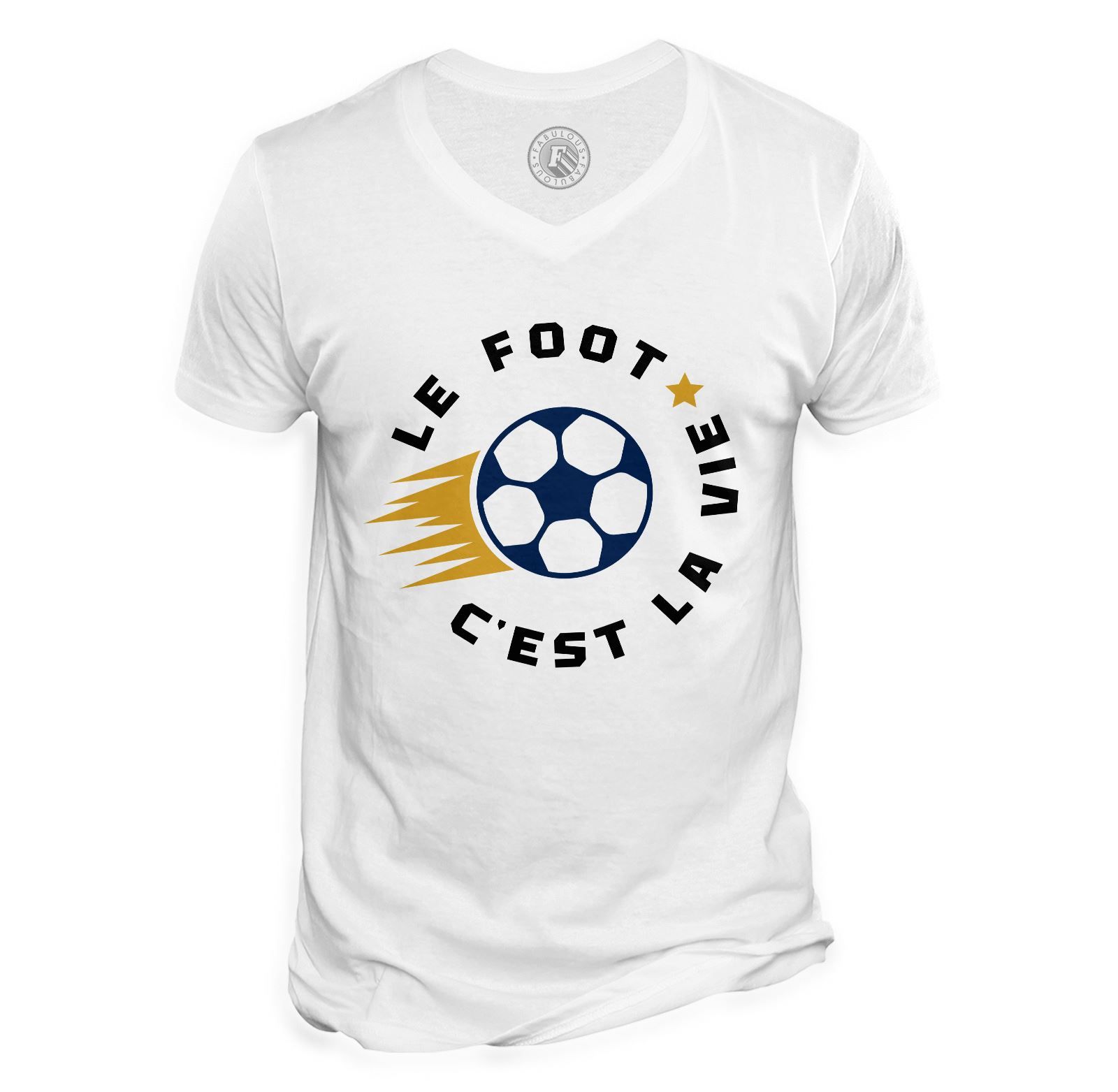 T-Shirt Homme Col V Le Foot C'est La Vie Sport Football Ballon Equipe