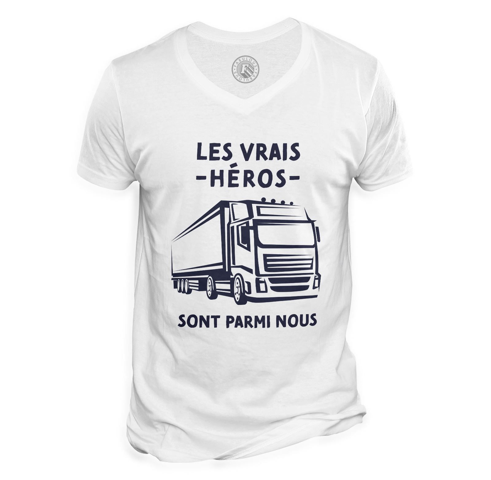 T-Shirt Homme Col V Les Vrais Héros - Camionneur Métier Camion